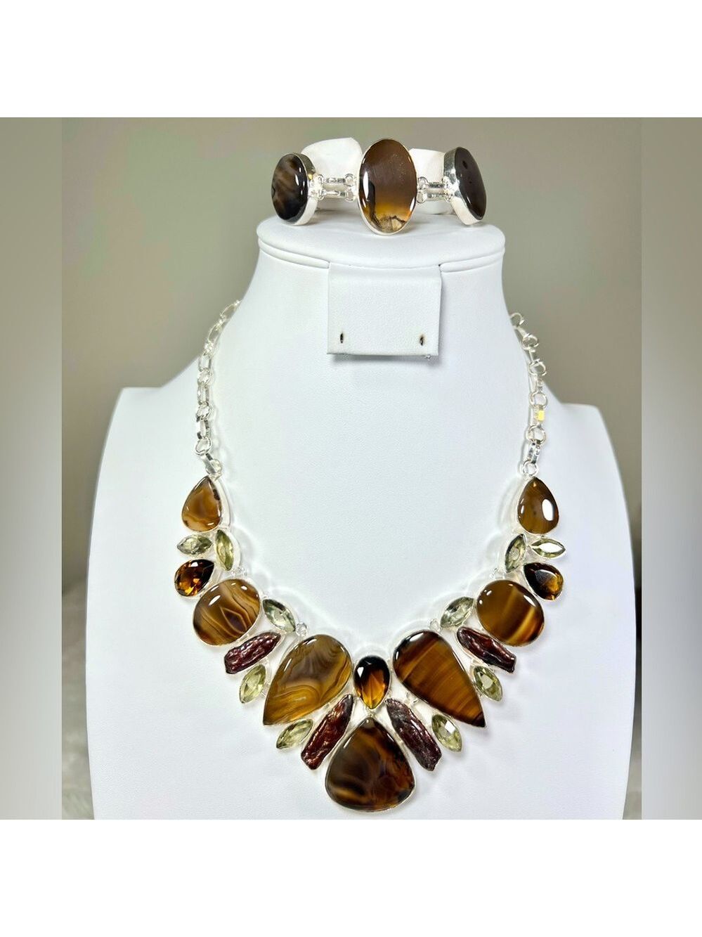 Beautiful Montana Agate 925 Large Gemstone Necklace & Bracelet